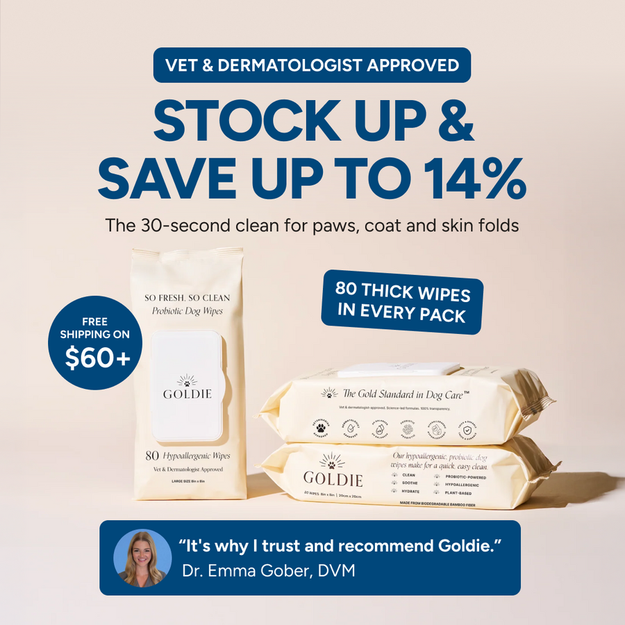 Goldie probiotic wipes: stock up and save up to 14%, vet and dermatologist approved