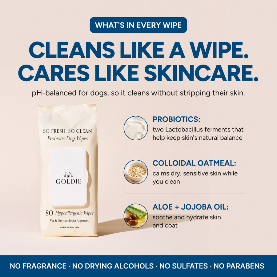 What's in every Goldie wipe: probiotics, colloidal oatmeal, aloe and jojoba oil